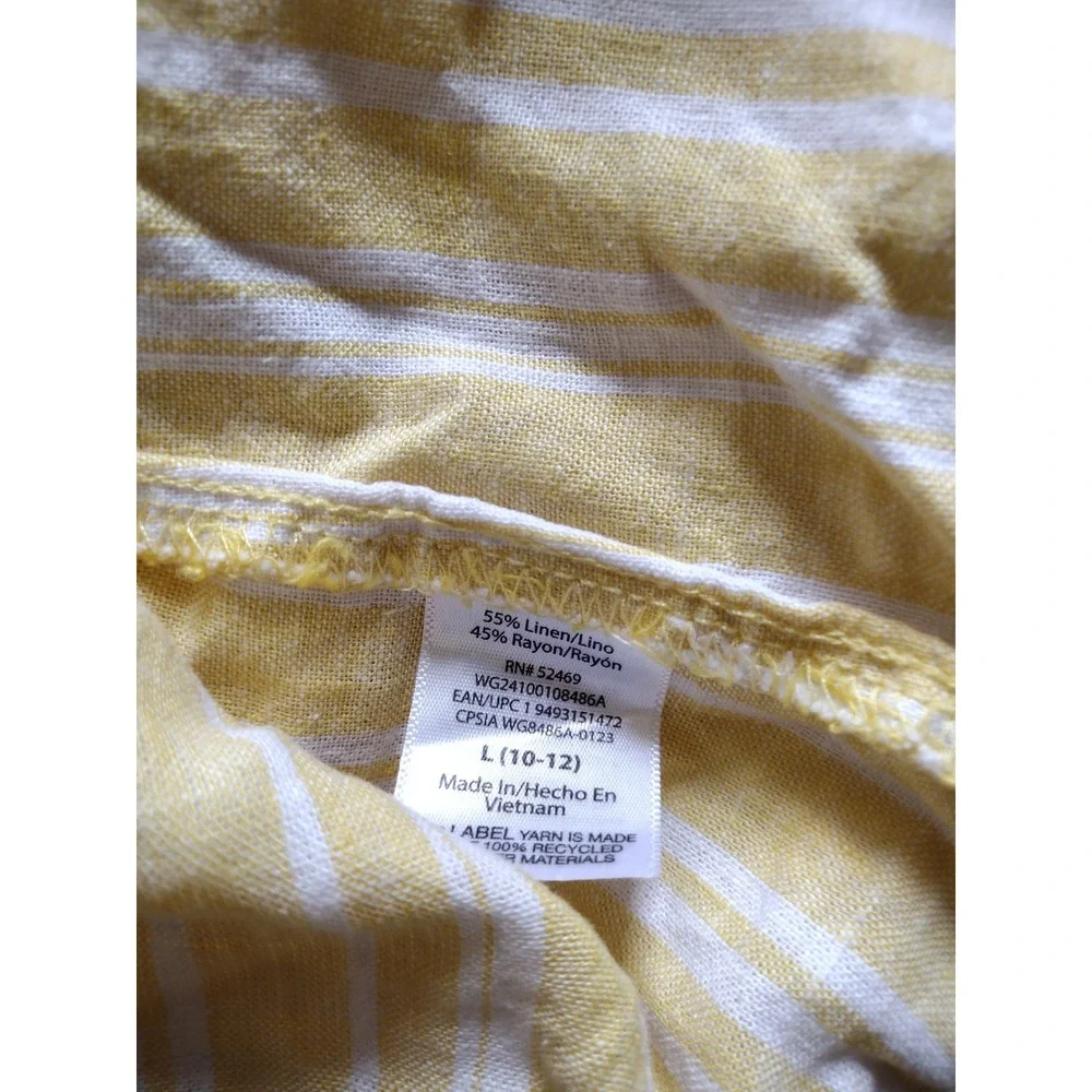 Wonder Nation Girls Yellow‎ White Striped One Shoulder Linen Blend Dress L 10-12